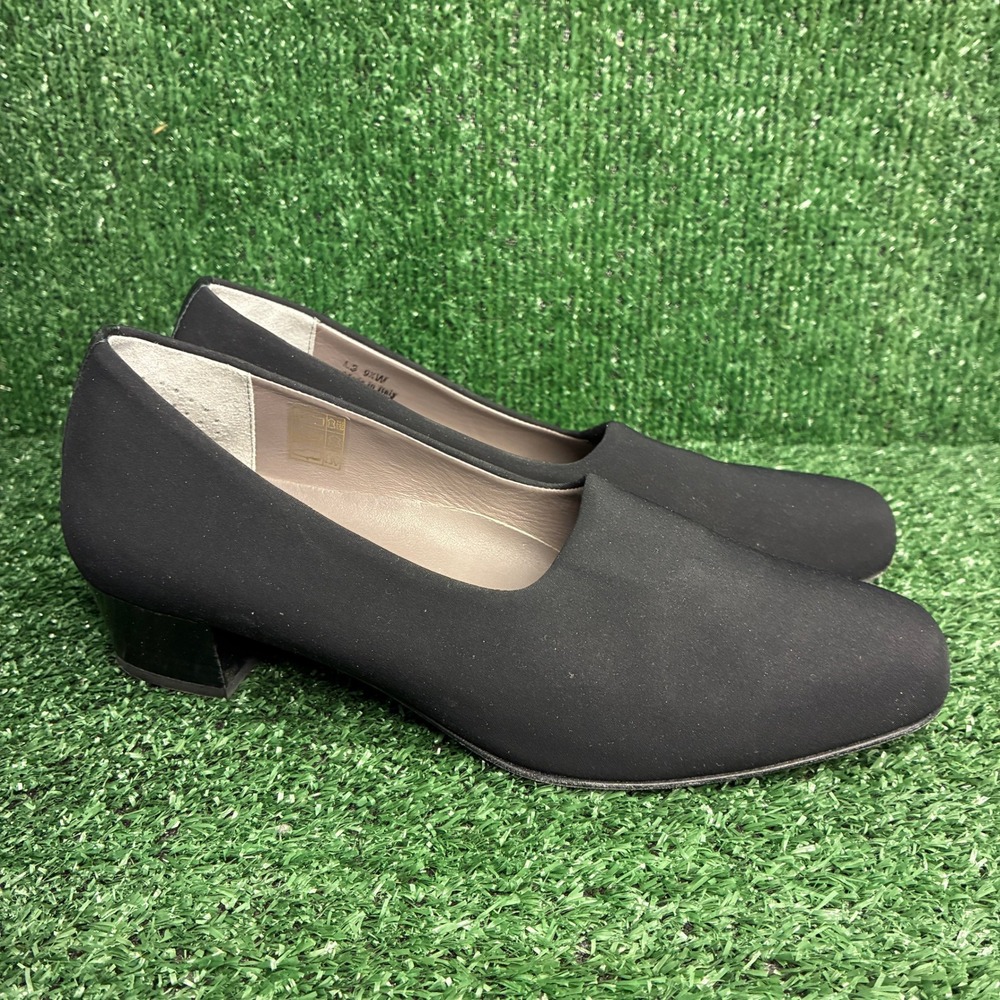 SAS Lucia Leather Block Low Heel Square Toe Pump Black Womens Size 9.5 Wide